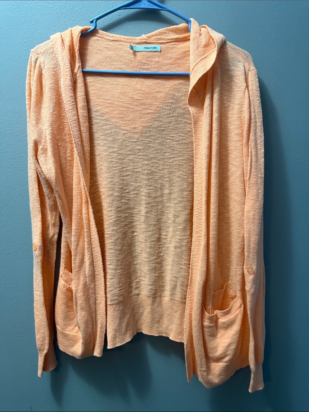 Maurices Light Peach Open-Front Hooded Cardigan